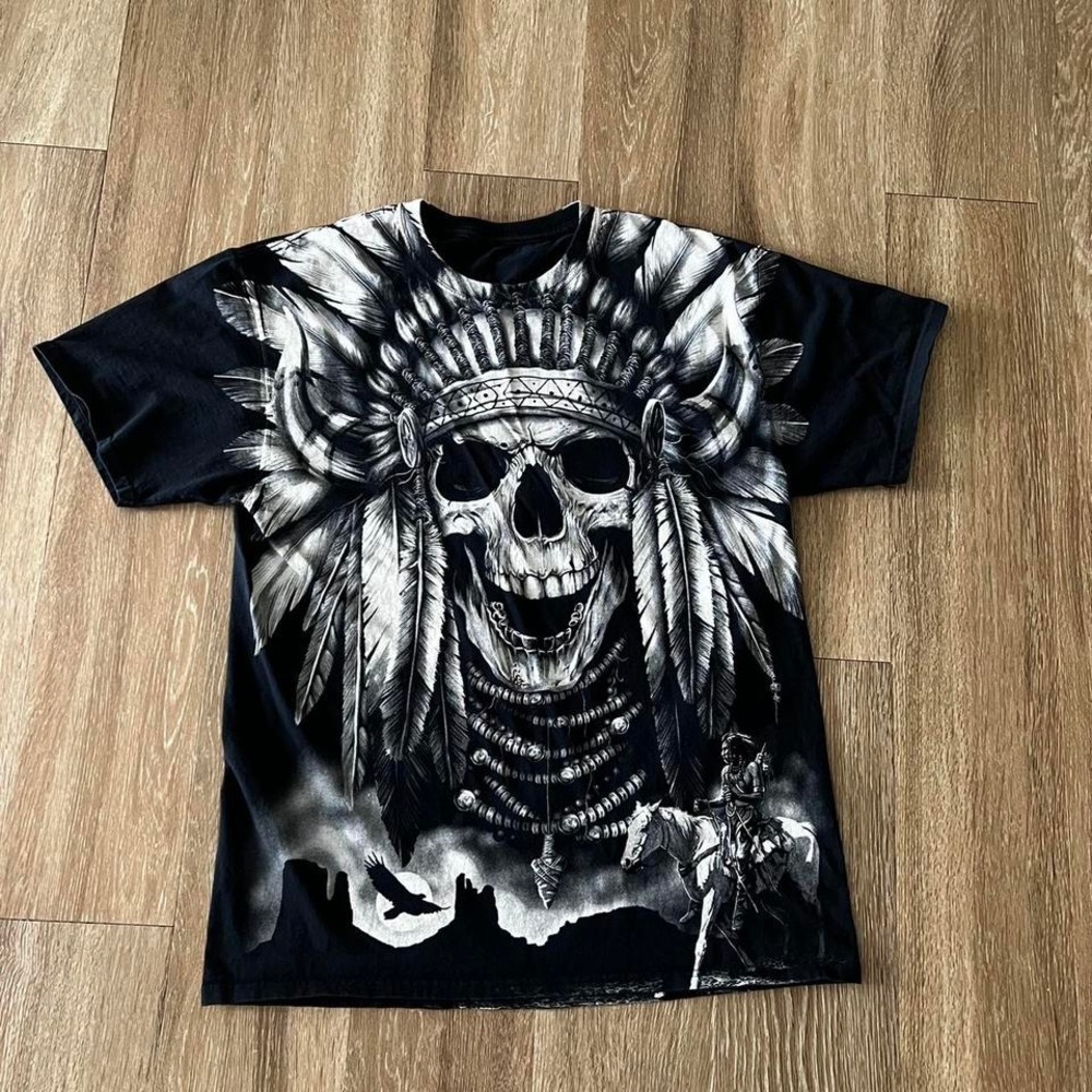 vintage y2k all over‎ print native skull t shirt
